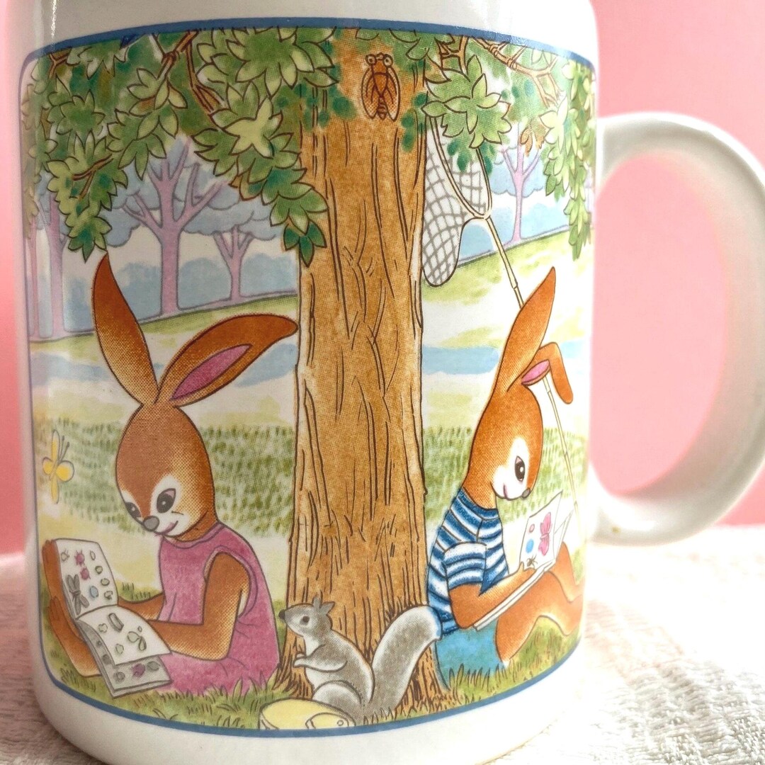 Vintage 80s Japanese Bunny Mug: Tajimi Rabbit & Squirrel Design - Etsy