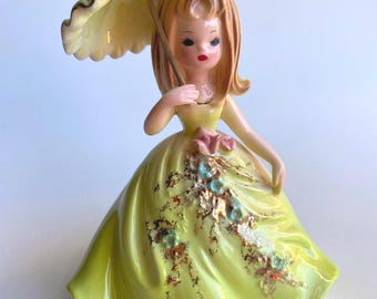 RARE Josef Original Parasol And Bright Green Dress Figurine