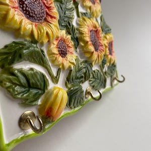 SUNFLOWER & LADYBUG Key ORGANIZER Ceramic and Metal With 3 Small Hooks ...