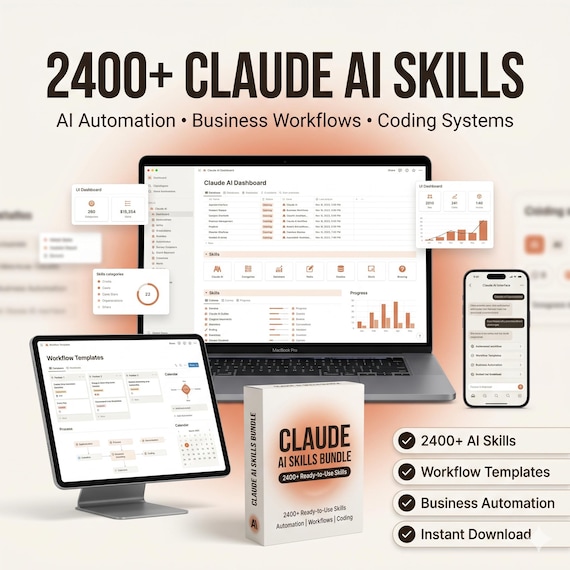 2400 Claude AI Skills Bundle | AI Automation Prompts, Coding Tools, Business Workflow Templates | Digital Download