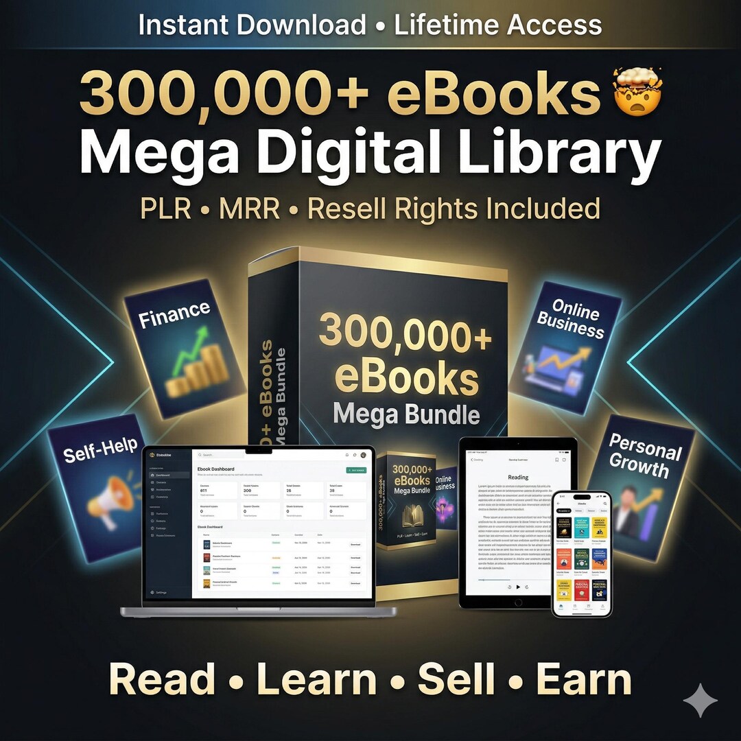 300,000 Ebooks Mega Bundle PLR MRR | Resell Ebooks| Passive Income ...