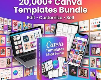 20,000+ Canva Templates Bundle with PLR MRR | Editable Social Media, Planners, Business & Branding Templates | Instant Download