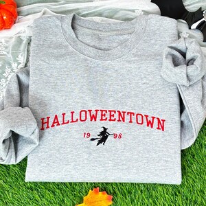 Halloween Embroidered Sweatshirt with Witch, Halloweentown Est 1998 Sweatshirt, Fall Sweatshirt, Womens Halloween Sweatshirt, Halloween Gift