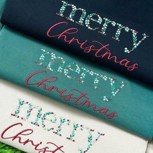 Embroidered Floral Merry Christmas Sweatshirt, Christmas Vacation Sweatshirt, Vintage Christmas Sweatshirt, Merry Christmas Gifts