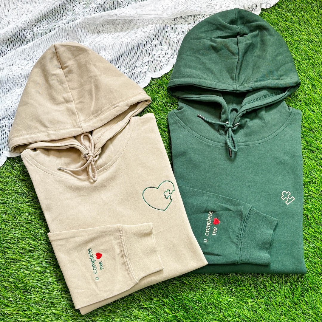 Custom Embroidered Matching Anniversary Hoodie, Heart and Puzzle Piece ...