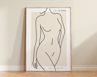 Silhouette Digital Art Print Woman Figure Body Poster Minimalist Printable Line Art Modern Wall Art Female Home Decor Design Beige Color