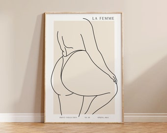 Silhouette Digital Art Print Woman Figure Body Poster Minimalist Printable Line Art Modern Wall Art Female Home Decor Design Beige Color