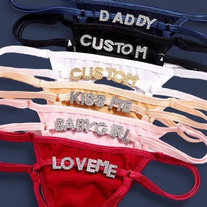 LeDiYouGou Custom Colorful Lace Thongs With Jewelry DIY Crystal Letter Name  T-back String Underwear Thong Beach Party Sex Body Waist Ornament Gift DIY  Initial Charm Thong,Black : : Fashion