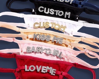 Personalized Name Colour Thongs Personalised Diamond Crystal Triangle Underwear Customised Name Zodiac Intimates