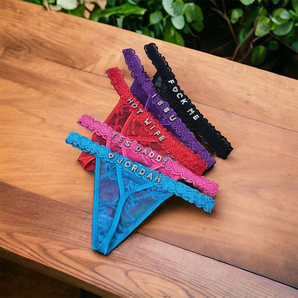 Personalised Name Star Sign Lace Thong Personalized Diamond Crystal Triangle Underwear Name Zodiac Intimates