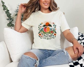Camiseta de sol para mujer, camiseta de sol, camisa de verano, camisa de frutas estéticas, camisa boho, camiseta de frutas, camisa de melocotón, camiseta gráfica de melocotón
