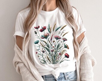 Flowers Tshirt, Boho Wildflowers Tshirt, Boho Flowers Shirt, Floral Nature Shirt Flowers Botanical Shirt , Floral Shirt, Cottage Core