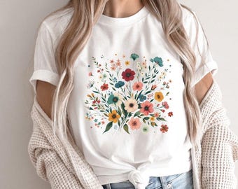 Flowers Tshirt, Boho Wildflowers Tshirt, Boho Flowers Shirt, Floral Nature Shirt Flowers Botanical Shirt , Floral Shirt, Cottage Core
