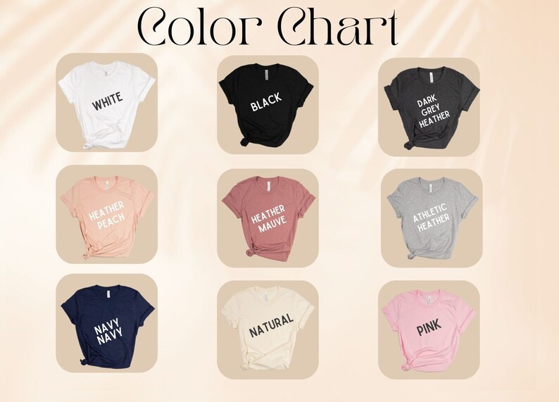 Puede incluir: Carta de colores que muestra diferentes colores de camisetas, incluyendo blanco, negro, melocot&oacute;n jaspeado, malva jaspeado, jaspeado deportivo, azul marino, natural y rosa.