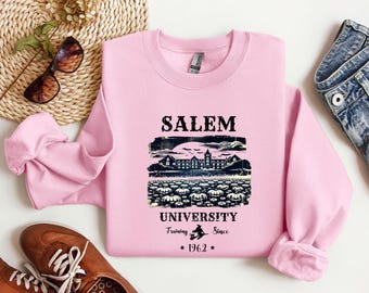 Halloween Sweatshirt, Vintage Halloween University Crewneck Sweater,  Salem Witch, Halloween Pumpkin Horror Shirt Spooky Season Shirt
