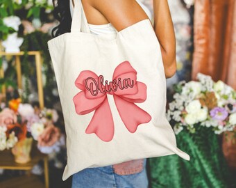 Personalized Name Bag, Custom Name Tote Bag, Coquette Girl, Bag Customized, Name Gift For Her, Personalized Gift For Her, Reusable Bag