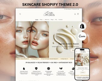 Tema de Shopify, plantilla de Shopify para cuidado de la piel, plantilla de sitio web de Shopify, tema de Shopify blanco, Shopify para cuidado de la piel limpio, tema de Shopify para cuidado de la piel prediseñado