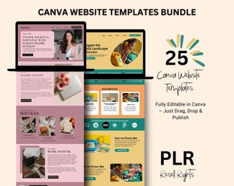 25 Canva Website Template, Canva Template Bundle, PLR Canva Business Website for Coach, One Page Website, Canva Landing Page, Sales Page