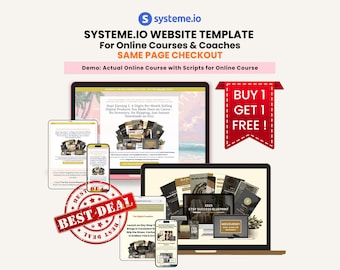 Compre 1 e leve 2: Modelo de site Systeme.io para produtos digitais, funil de vendas Systeme.io, criador de cursos e modelo de design de site para coaching.
