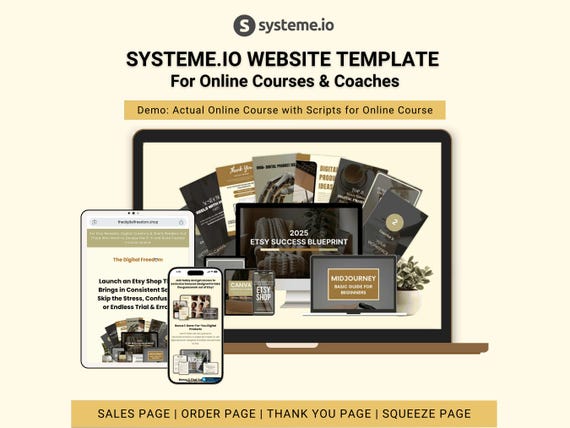 Systeme.io Website Template for Digital Products, Systeme io Sales Funnel, Course Creator, and Coaching Website Design Template