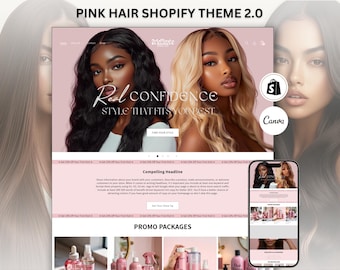 Luxe haar Shopify Theme 2.0: roze websiteontwerp + canvasbanners
