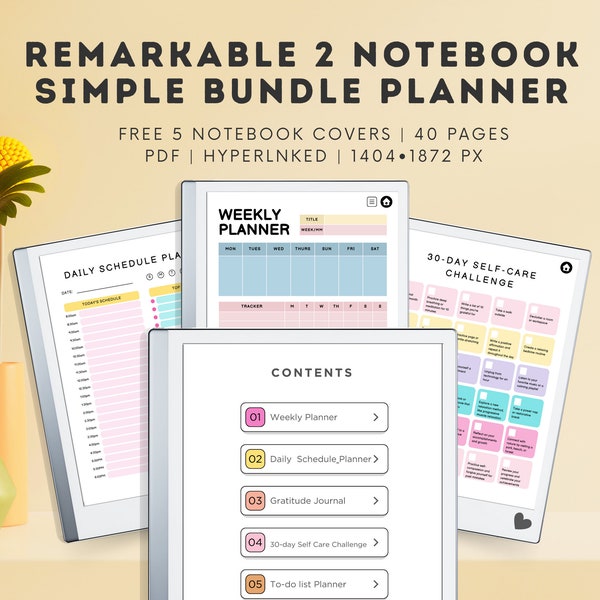 Remarkable 2 Bundle agenda et modèle de carnet de notes Tablette Remarkable