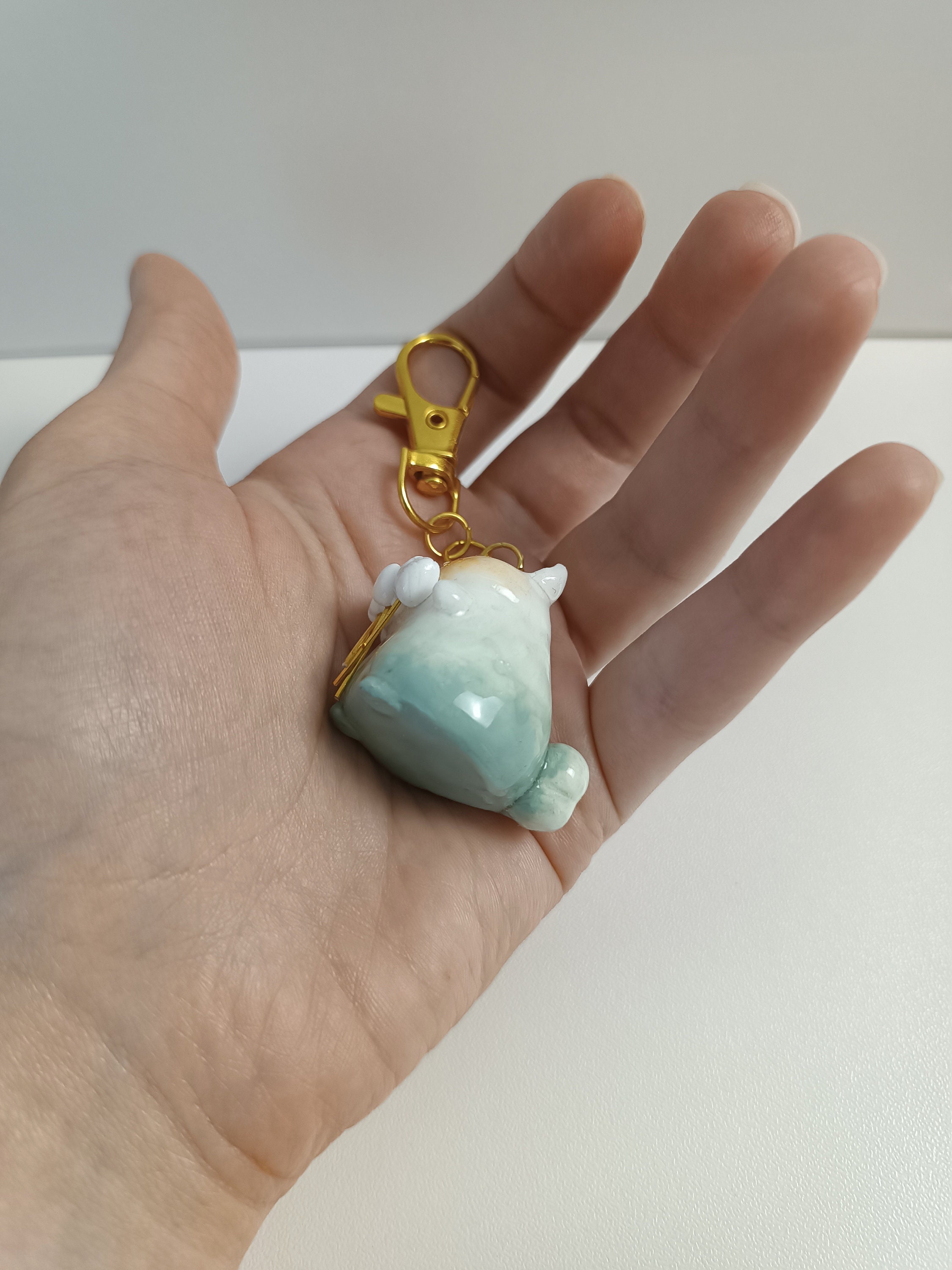 Bunny Keychain, With Tulip Bouquet,cute Polymer Clay Bag