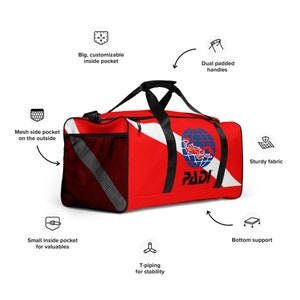 Bolsa cuadrada para equipo de buceo con bandera de buceo – Accesorio para viajes de buceo con el logotipo de PADI y texto personalizable