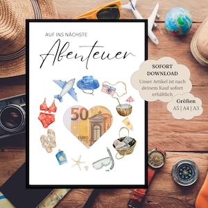 Contant geld cadeau reisfonds voor verjaardag | Vakantiegeld | Reisgeld cadeau vakantie | Verjaardagscadeau avontuur | DIY-reisvoucher