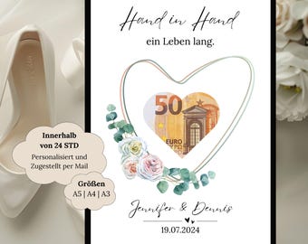 Personalized wedding money gift with names and date | Gift for the bride and groom | Personalized wedding gift | Wedding money poster
