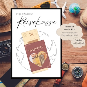 Money gift travel fund for birthday | Travel gift adventure | Travel poster passport | Travel voucher personalized to print