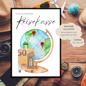 Fondo di viaggio con regalo in contanti per il compleanno | Regalo di viaggio Avventura | Fondo Vacanze Globus | buono viaggio personalizzato per la stampa