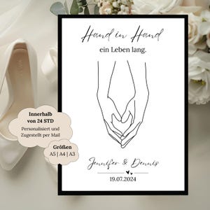 Wedding gift with names and date | Gift for the bride and groom | Personalized wedding gift | Wedding poster hand motif