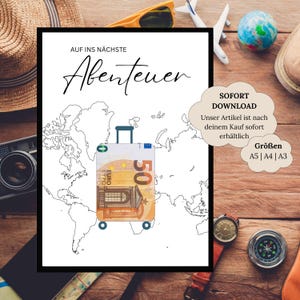 Geld cadeau reisfonds voor verjaardag | vakantiefonds geld koffer | Reiscadeau Avontuur | Verjaardagscadeau vakantie | reischeque