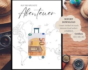 Money gift travel fund for birthday | Holiday fund money suitcase | Travel gift adventure | Birthday gift holiday | Travel voucher