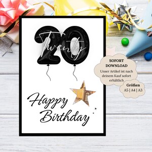 Presente em dinheiro para aniversário de 20 anos | Presente de aniversário menino menina | Balões de presente para imprimir | dinheiro para ideia de presente criativo