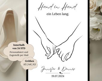 Cadeau de mariage avec noms et date | Cadeau pour les mariés | Affiche de mariage personnalisée | Cadeau de mariage avec motif dessiné à la main