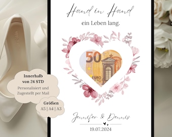 Personalized wedding money gift with names and date | Gift for the bride and groom | Personalized wedding gift | Wedding money poster