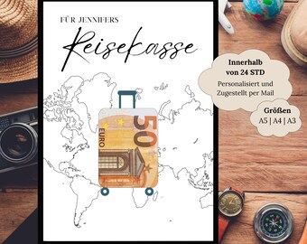 Travel fund gift | Cash gift for birthday | Travel adventure | Vacation fund suitcase | Travel voucher personalized to print