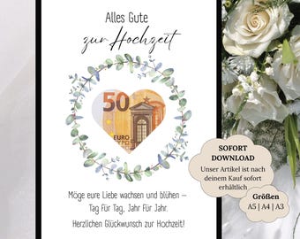 Wedding money gift | Wedding present for the bride and groom | Last-minute wedding gift | Wedding poster with money theme | Instant download