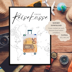 Geld cadeau reis voor verjaardag | Reisfonds Cadeau Avontuur | vakantiefonds geld koffer | reischeque | verjaardagscadeau vakantie