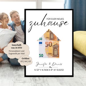 Regalo de inauguración de casa | Regalo personalizado en efectivo | Imagen con coordenadas de la casa | Regalo de inauguración de casa | Regalo de cumpleaños