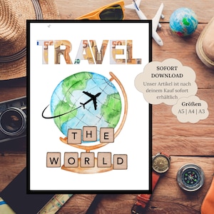 Fondo di viaggio con regalo in contanti per il compleanno | Regalo di viaggio Avventura | Poster di viaggio Globo | Buono viaggio | Regalo di compleanno per le vacanze