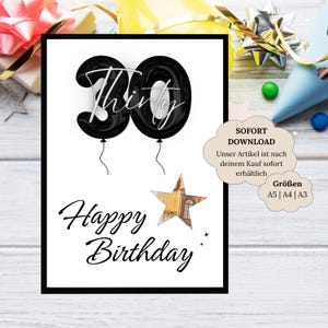 Regalo in denaro per il trentesimo compleanno | Palloncini regalo da stampare | Regalo di compleanno ragazza ragazzo | soldi di un'idea regalo creativa