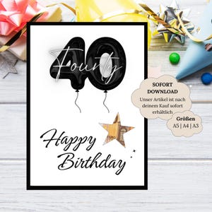 Regalo de dinero para el 40 cumpleaños | Globos de regalo para imprimir | Regalo de cumpleaños para mujer u hombre | idea de regalo creativo dinero