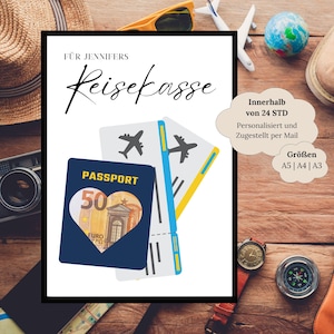 Travel fund gift | Cash gift for birthday | Travel adventure | Travel poster passport | Travel voucher personalized to print