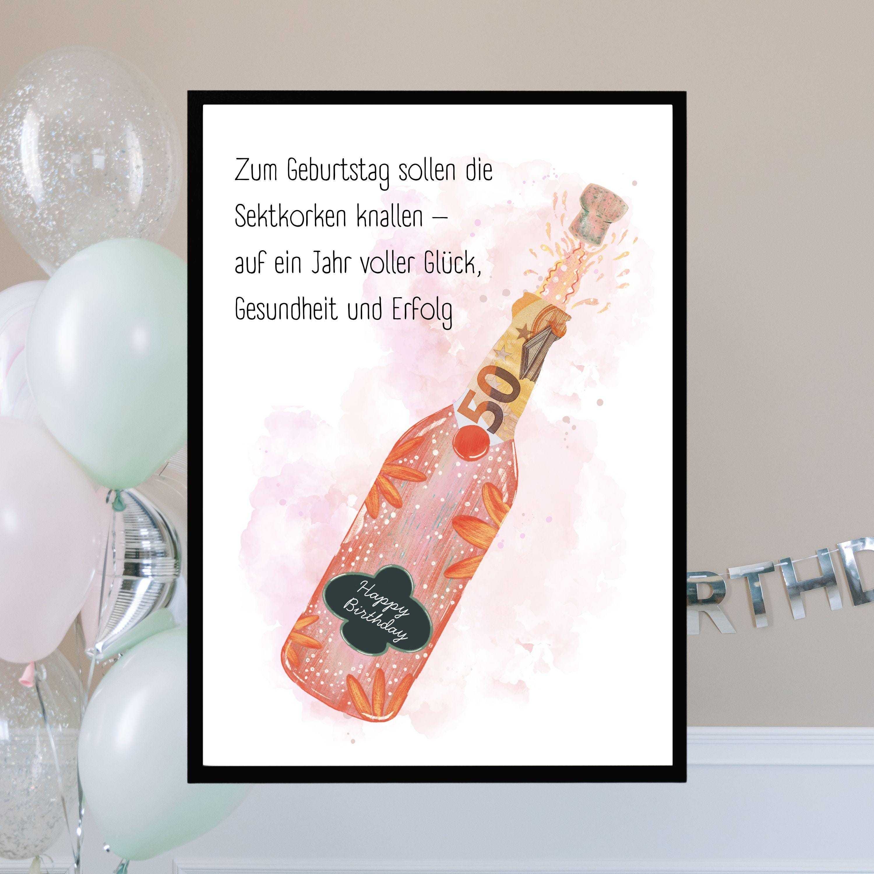 Geburtstagsgeschenk Frau Freundin | Geldgeschenk Geburtstag Sektflasche | Kreatives Geschenk Geld Party | Geschenkidee zum Ausdrucken