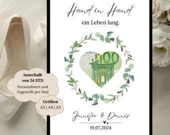 Personalized wedding money gift with names and date | Gift for the bride and groom | Personalized wedding gift | Wedding money poster