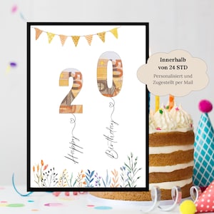 Cadeau d'anniversaire personnalisé | Argent cadeau d'anniversaire numérique | Affiche cadeau chiffres créatifs | Cadeau en espèces pour homme et femme PDF
