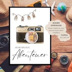 Viaggio regalo in contanti per il compleanno | Fondo di viaggio per regali e avventure | Fondo per le vacanze con soldi raccolti dalla fotocamera | Buono viaggio | Regalo di compleanno per una vacanza